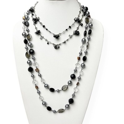 Lot Of 2 Necklaces Silver Black Beads Faceted Smooth Signed Premier Designs WHBM