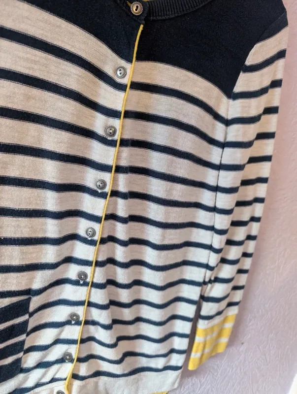 White Stuff Hello Sunshine Cardigan UK 8 Navy Stripe Yellow Cotton Nautical image 3