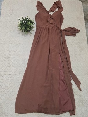 Revelry Dusty Pink Valerie Chiffon Faux Wrap Ruffle Dress, Size 12 Style 9299-R
