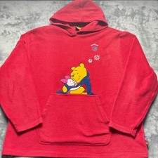 Vintage Winnie The Pooh Disney Fleece Hoodie Womens 1X Red Embroidered Logo