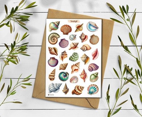 Seashell Sticker Sheet. Sea Shell Stickers. Ocean Beach Stickers. Scrapbooking - Picture 5 of 5