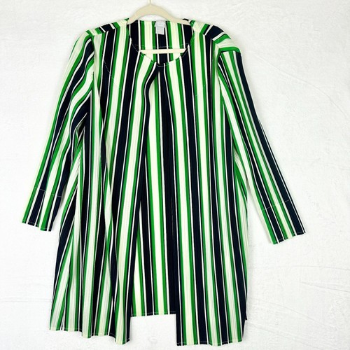 Chico's Travelers Pleated Open Jacket Size 2 US 12/14 Large Vertical Stripe