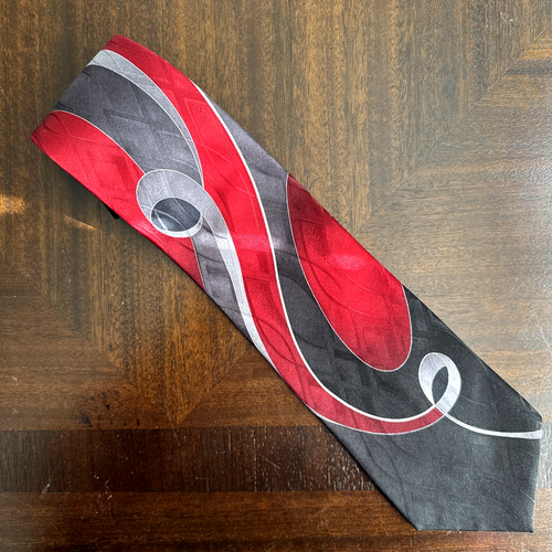 Croft & Barrow Men's Geometric Pattern 100% Imported Silk Neck Tie Red Swirls - Picture 5 of 13