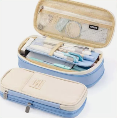 angoo expandable canvas pencil case school student organizer pouch bag