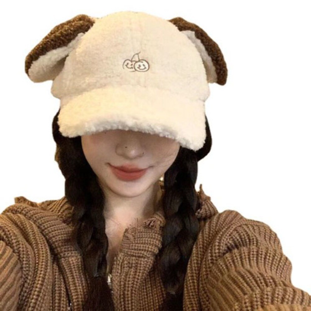 Warm Cartoon Little Dog Ear Baseball Cap Cherry Embroidery Duck Tongue