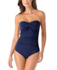 NWT Anne Cole Navy Twist Front Ruched One Piece Swimsuit 8 yno0523