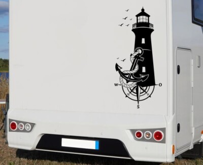 Wohnmobil Aufkleber Auto WOMO Camping Meer Möwe Leuchtturm Anker Kompass 38