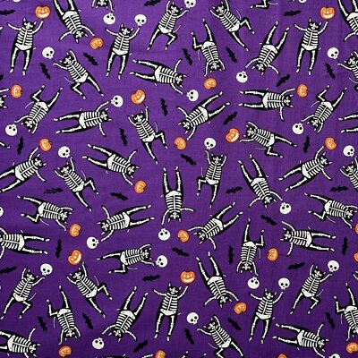 Halloween Fabric | Blank Quilting So Adora-boo Glow in Dark Cat Skeleton | YARD