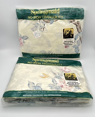 2 Vintage Springmaid Fitted Twin Sheets  Darby  Metropolitan Museum Of Art NOS