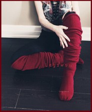 Long Loose Thigh High Slouch Socks Red Black White Grey Plus XL Women Cable Knit