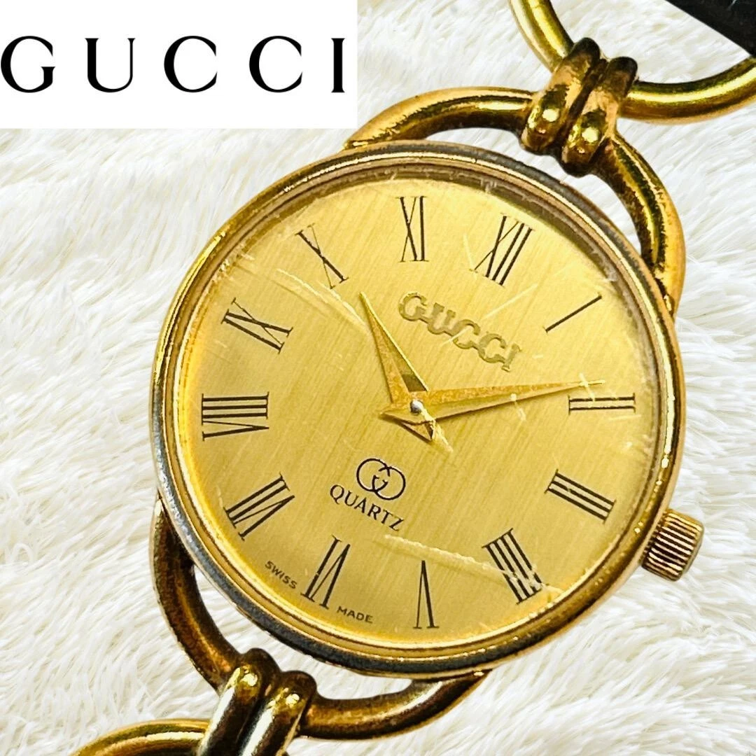 Montre Gucci 6000L analogique quartz femme bracelet doré véritable vintage