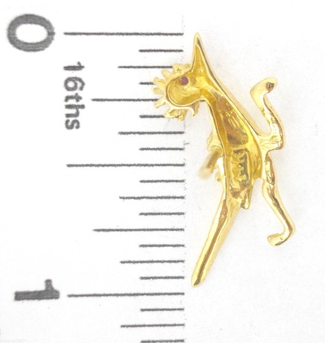 Tie Tack Anson 14k yellow gold ROADRUNNER bird with ruby eye lapel pin - Picture 5 of 6