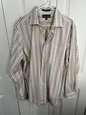 Paul Fredrick Imperial 100's Two Ply Cotton Dobby Striped Shirt Men's Size 16-35