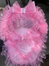 Pink baby universal carseat cosytoes/footmuff liner frilly bling personalised