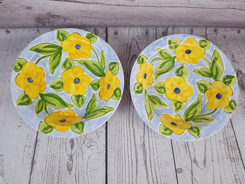 Himark Hand Painted Pasta Bowls Made in Portugal 9 1/2" Lot of 2 Yellow Blue 🌼 - Picture 2 of 12
