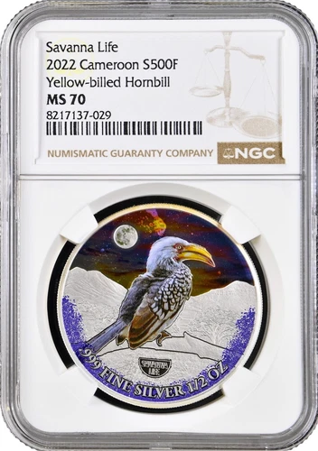 Cameroon 500 francs 2022, NGC MS70, "Savanna Life - Yellow-billed Hornbill"