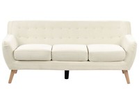 3-Sitzer Sofa Mit Armlehnen Stoff Hellbeige Knopfheftung Holzbeine Retro Motala