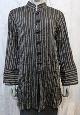 Caroline Rose Black Gold Stripes Linen Blend Tunic L