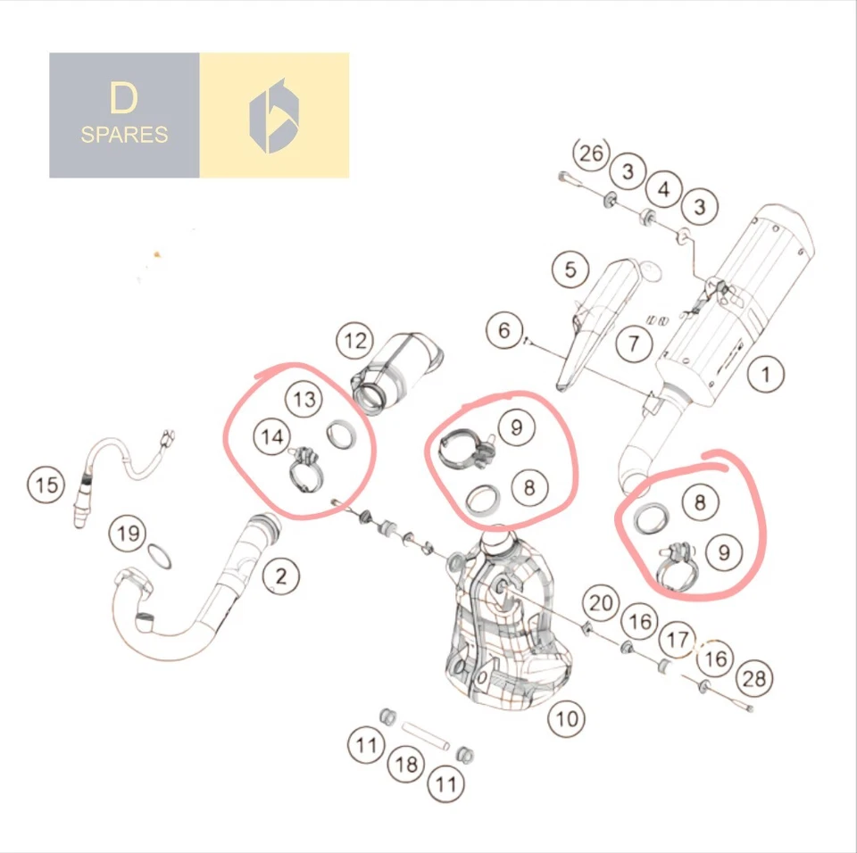 Abrazadera de tubo de escape KTM DUKE 390 soporte y junta de acero Foto 2 de 4