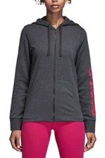 NWT Women's S Adidas Essentials Linear Full Zip terry Hoodie Grey pink 55
