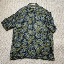 Campia Moda Navy Tropical Leaf Shirt Sz XL Short Sleeve Button Up Resort VINTAGE