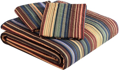 Vorgewaschene Baumwoll-Quilt-Set mehrgestreifte Abdeckung Tagesbettbezug, Überwurfdecke - Bild 3 von 12