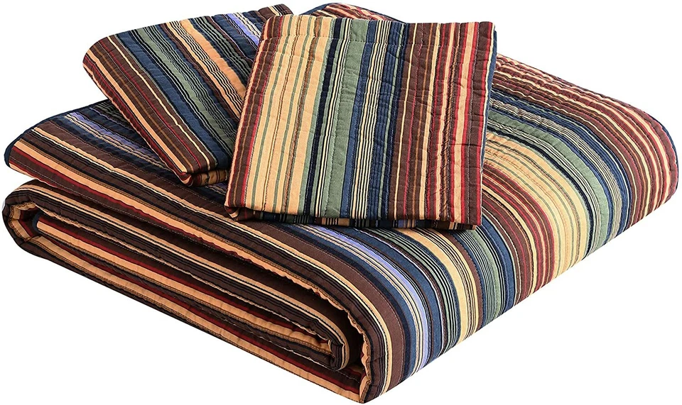 Pre-Washed Cotton Quilt Set Multi-Striped Coverlet Daybed Cover , Throw Blanket - Image 3 of 4