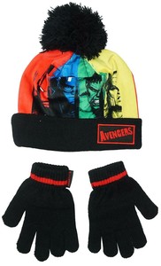 BOYS MARVEL AVENGERS WINTER POMPOM BOBBLE HAT AND GLOVE SET GOOD QUALITY