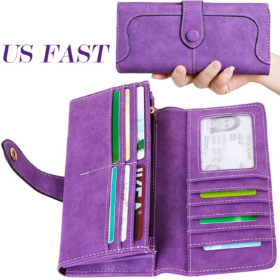 Women's Long Wallet Clutch Leather Card Phone Button Purse Organizer Handbag US