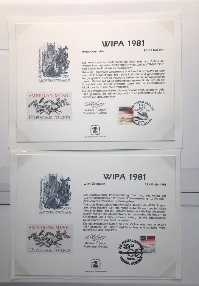 AUSTRIA - WIPA* BEP SOUVENIR CARDS *  * 3 Cards *  * 2 Cancelled - Image 2 of 3