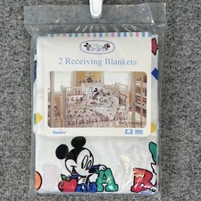 Vtg Disney Babies Receiving Blankets Mickey Minnie 2 Pk Flannel Cotton 80s NEW