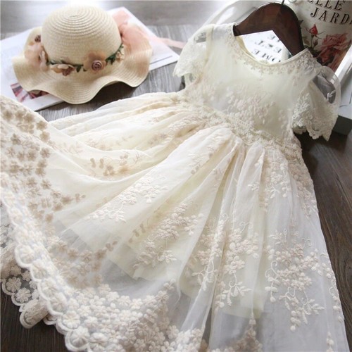 Girl's Dress Lace Scalloped Embroidery Floral Purple Yellow White 3T 4 5 6 7 8 - Picture 15 of 15