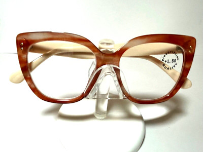 CREATIVE NEW OVERSIZED  BOLD CATEYE  READING GLASSES READERS BROWN BONE 2.50