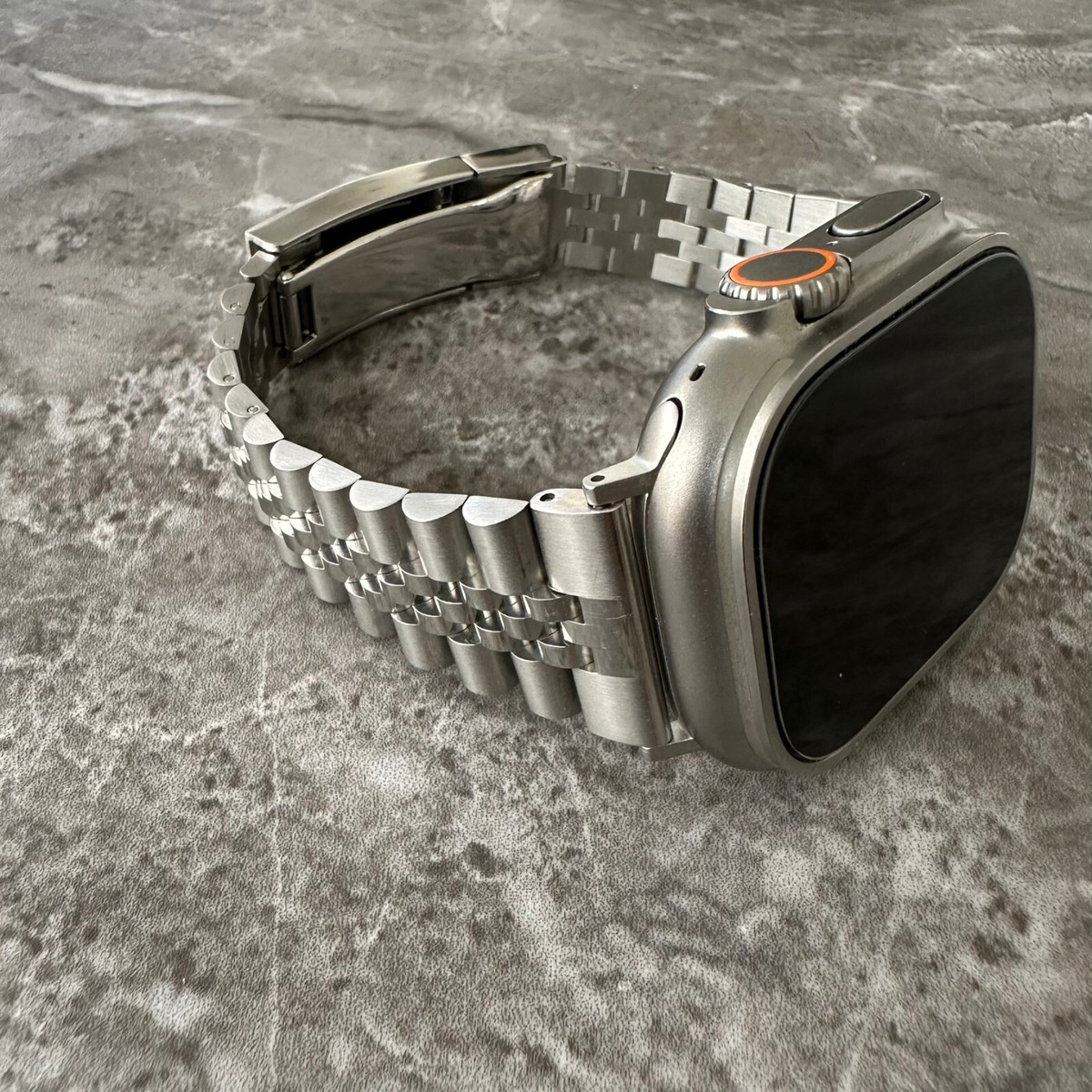 For Apple Watch Ultra 49mm Silver Steel Jubliee Glide Lock Watch Strap