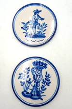 Tea Tile Coaster Trivets Portugal Figural Blue Porcelain Round Vintage
