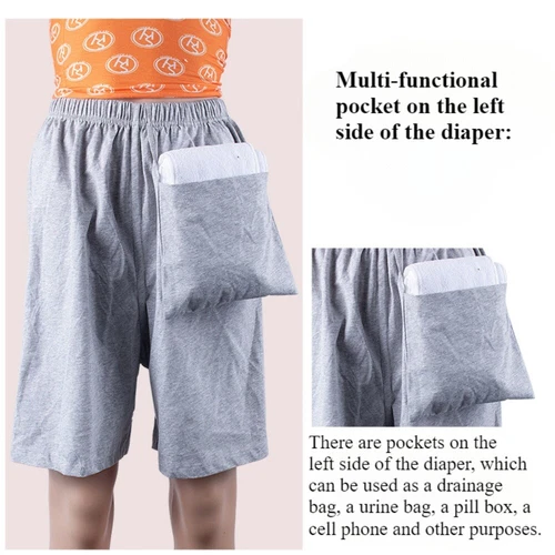 1PC Snap Fastener Easy on/off Washable Diaper Shorts Skirt w/Pocket Cotton Adult - Picture 11 of 19
