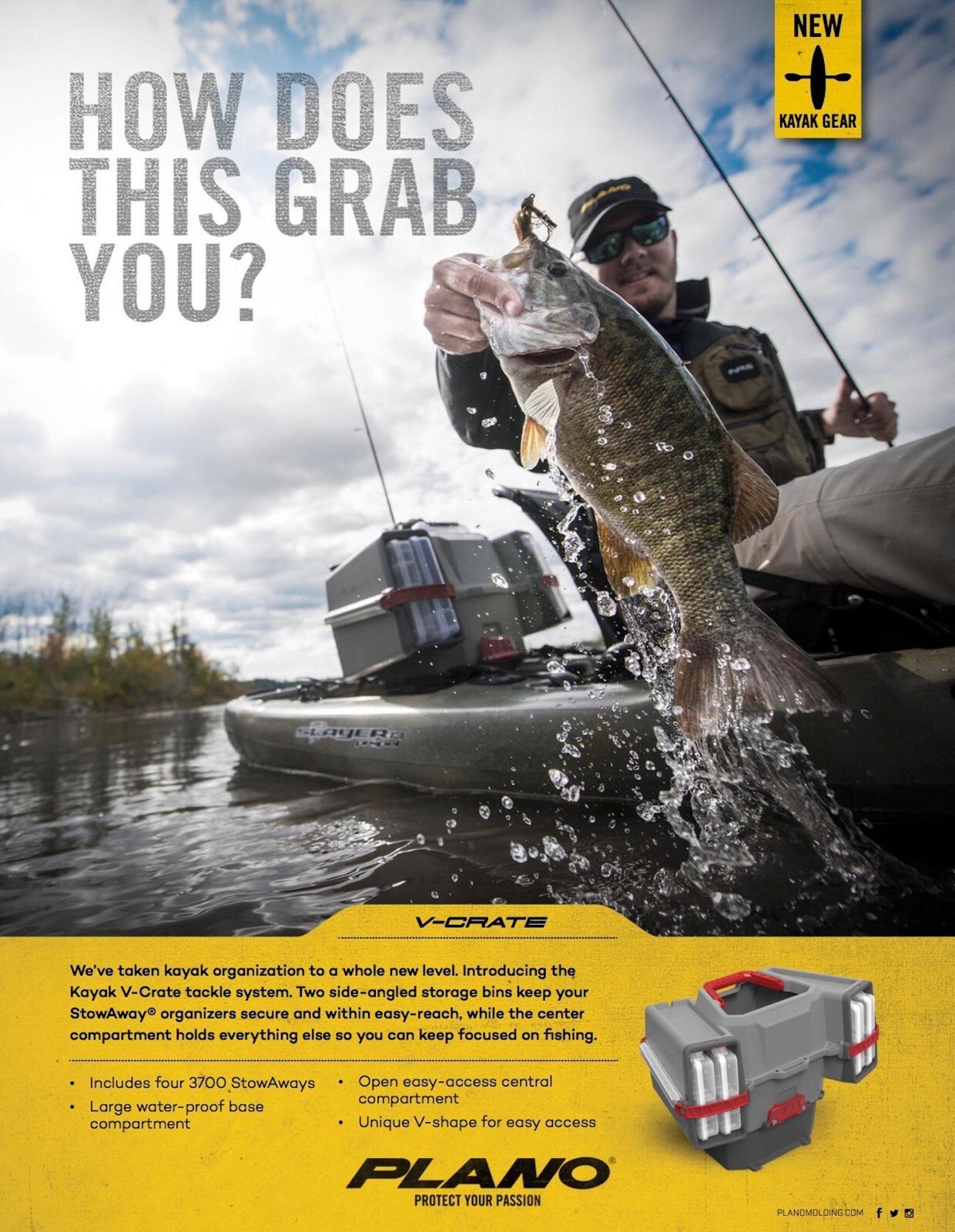 Plano (PLAM80700) Kayak V-Crate Tackle Box and Bait Storage, Grey/Red Straps