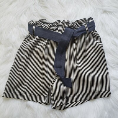 Women's VICOLO Black Gray Striped Paper Bag Shorts Size M