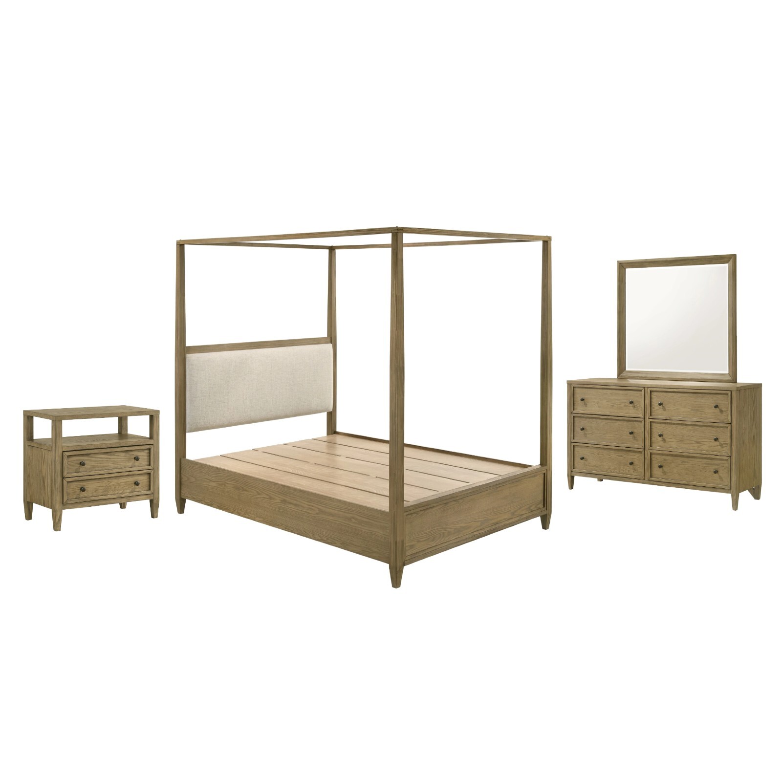 Queen King 4pc Natural Rustic Platform Bedroom Furniture Set