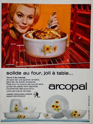 PRESSEWERBUNG 1964 ARCOPAL FEST IM OFEN SCHÖN AM TISCH GEHÄRTETES FEUERGLAS