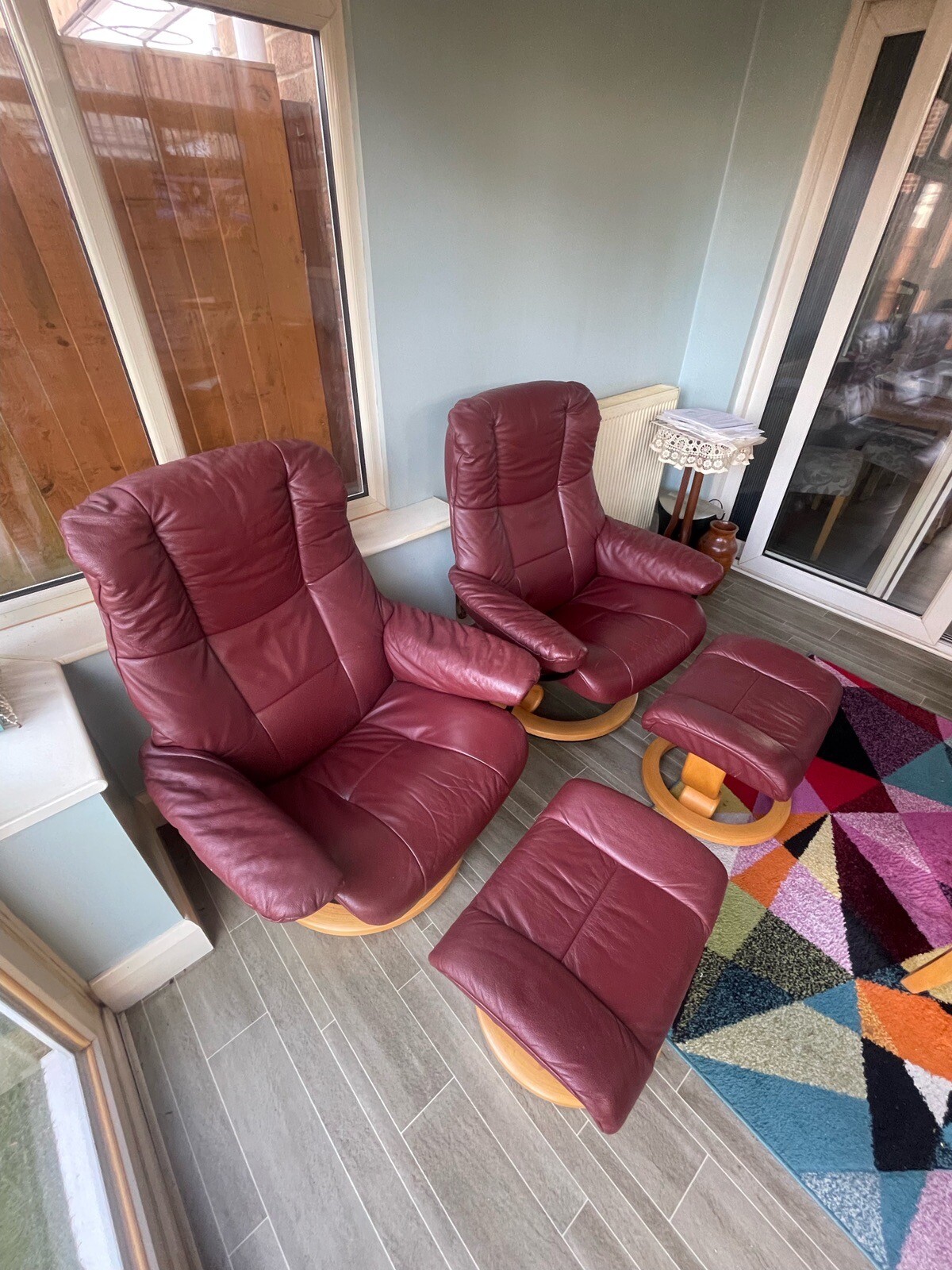 EKORNES STRESSLESS Chairs and Footstools Pair Of Red Leather Armchairs
