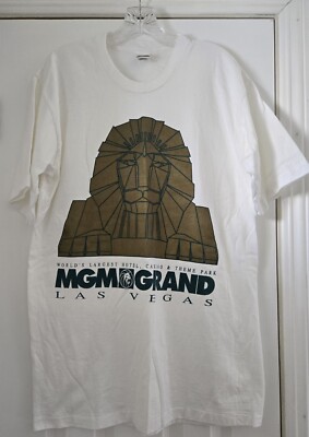 VTG 1993 MGM Grand Casino Las Vegas T Shirt Men L White Glitter Lion