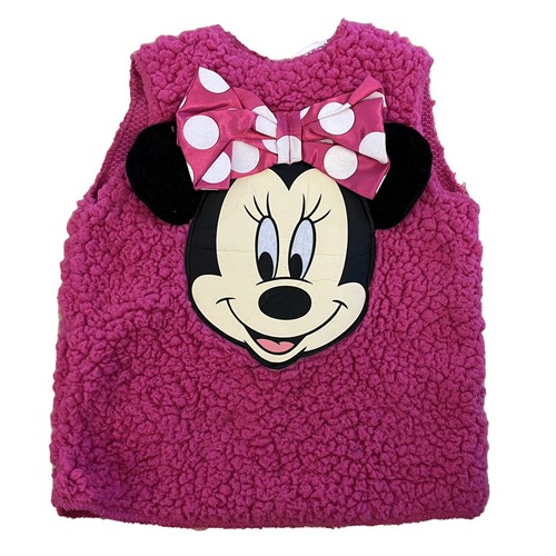 DISNEY Girls Mini Mouse Sherpa Vest Jacket Sweater Small S Pink Sleeveless New