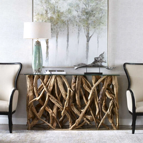 Teak Wood Console Table Reclaimed Driftwood Natural Coastal ~ Uttermost 25593 - Picture 3 of 8