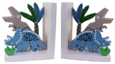 GISELA GRAHAM Holz BUCHSTÜTZE SET grau DINOSAURIER Bücherregal Dekoration Ornament