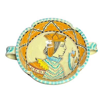 Giacomini Orvieto Yellow Renaissance Portrait Heads Soup Bowl