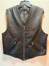 Genuine Leather Black Vest with Zipper Pockets, Size M