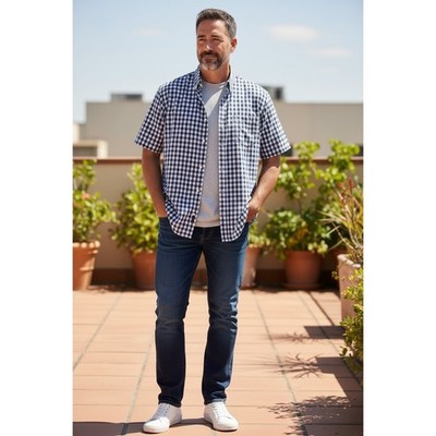 Mens Arrow Big Oxford Shirt 2XL Navy White Gingham Check Short Sleeve Excellent
