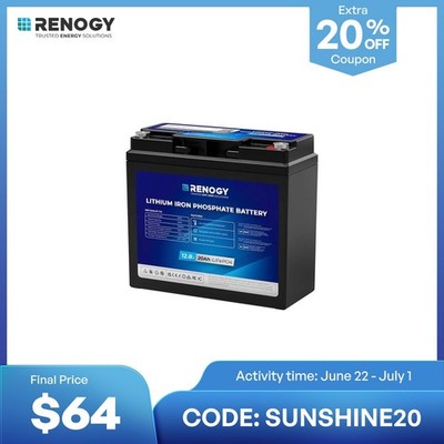 Renogy 12V 20Ah Trolling Motor Lithium Iron Phosphate Battery with Bluetooth