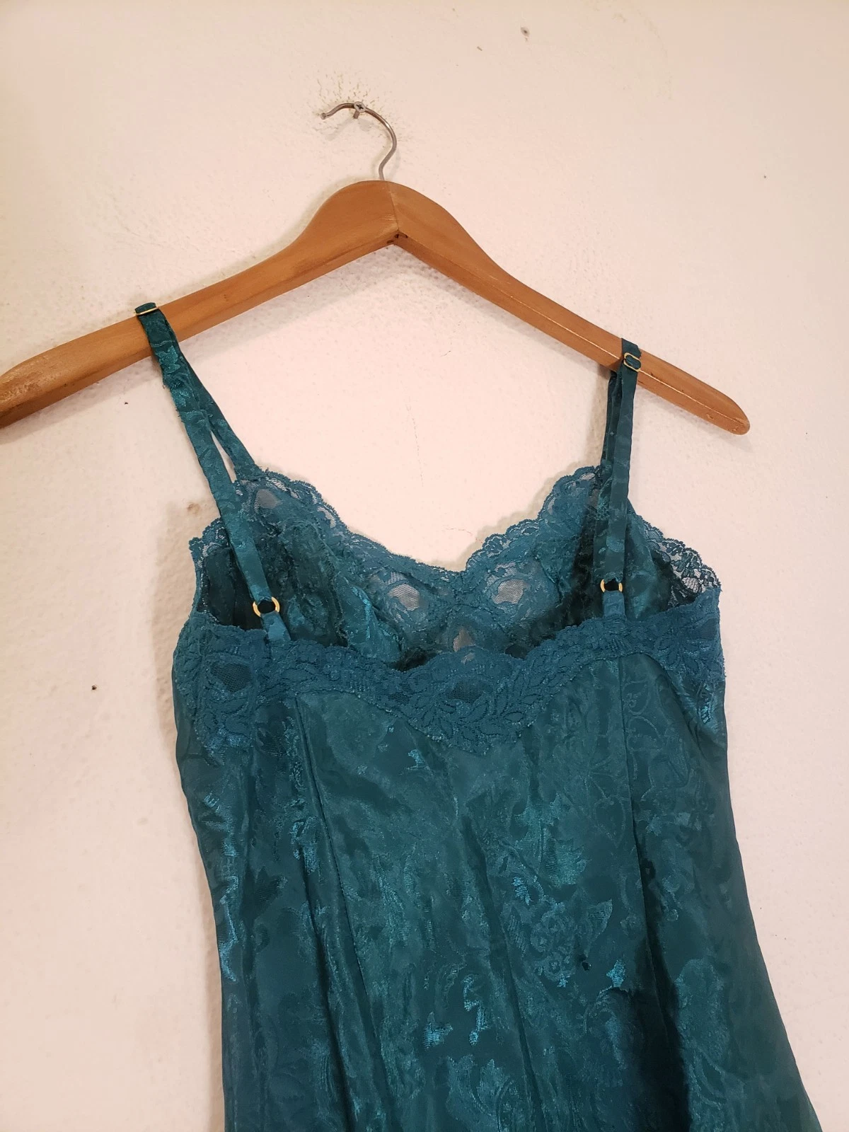 UNDERCOVER Abito slip vintage anni 90 Victorias Secret P XS verde pizzo raso babydoll etichetta oro